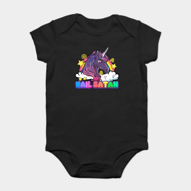 Hail Satan Unicorn I Satan Rainbow Pentagram design Baby Bodysuit by biNutz